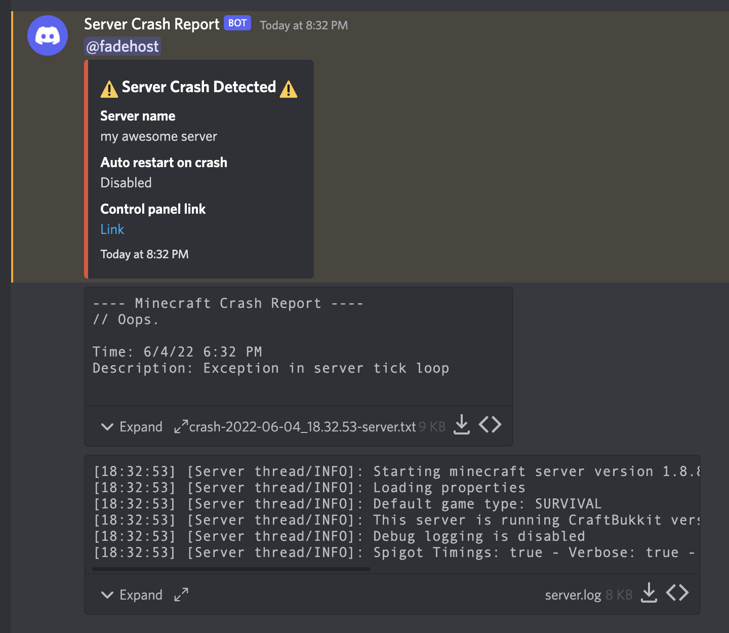 Discord Crash Report Preview